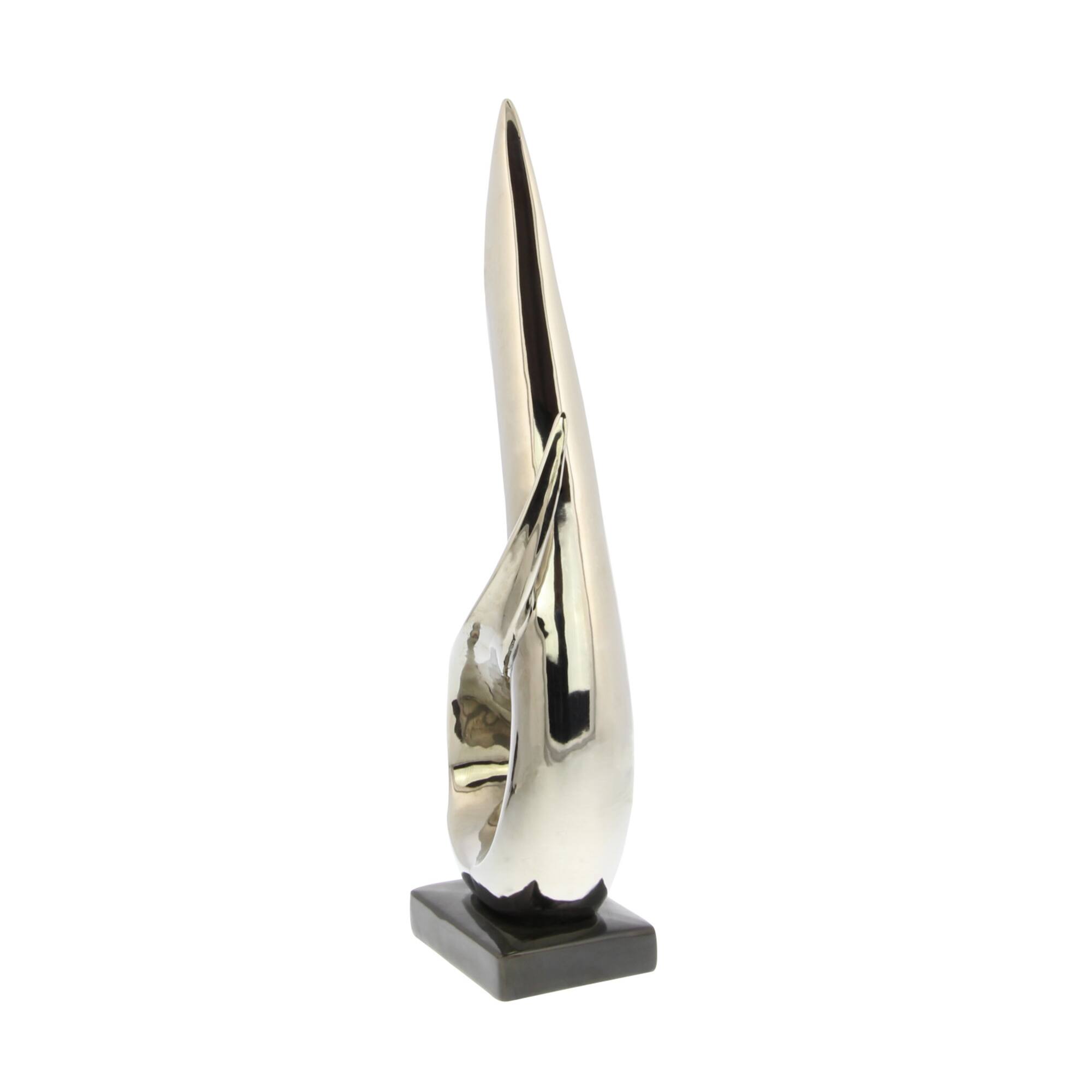 17" Silver Ceramic Abstract Loop Sculpture